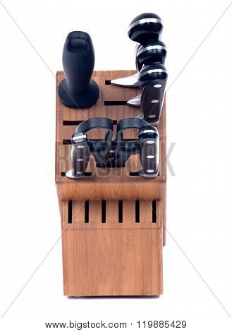 Kitchen knives set in wooden block