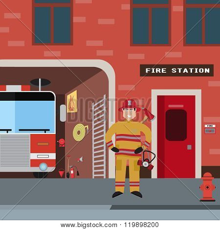 Firefighter vector icon set.