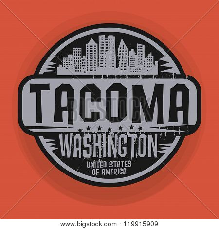 Stamp Or Label With Name Of Tacoma, Washington