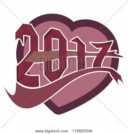 2017 text made of ribbon. Heart on background.