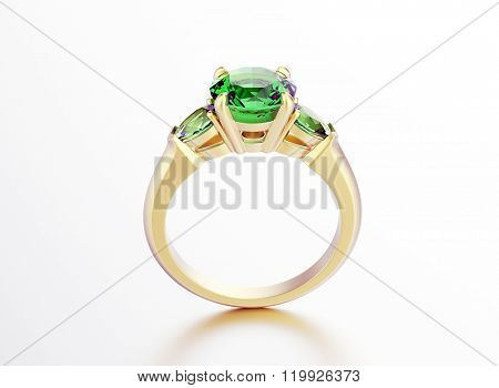 Engagement Ring with Diamond on white. Jewelry background. Emarald