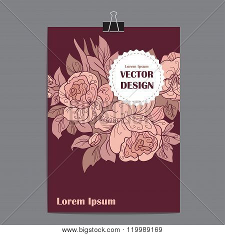 Vector template poster with abstract floral background. Roses