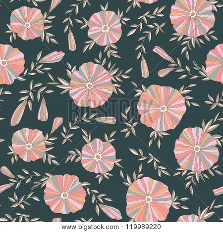 Dark Seamless pattern with elegant flowers