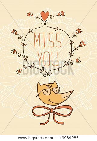 Hand drawn miss you card. vector illustration. Valentine's Day card