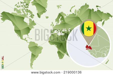 Infographic for Senegal detailed map of Senegal with flag. Vector Info graphic green map.