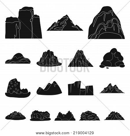 Different mountains black icons in set collection for design.Mountains and landscape vector symbol stock  illustration.