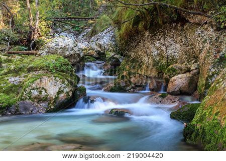 Mountain stream in the Lepena valley in Slovenia