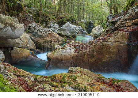 Mountain stream in the Lepena valley in Slovenia