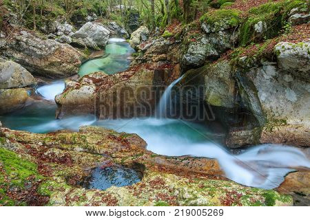Mountain stream in the Lepena valley in Slovenia