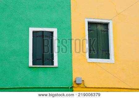 Colorful windos in Burano island, Veneto, Italy