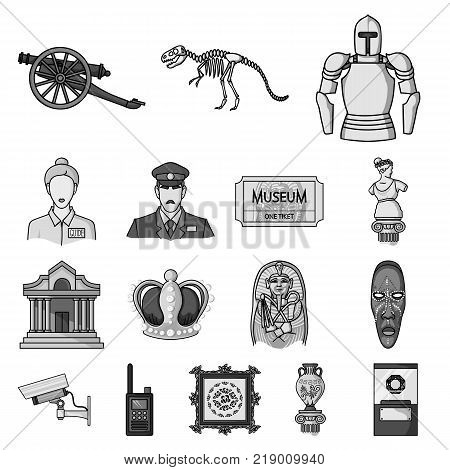 Museum and gallery monochrome icons in set collection for design. Storage and exhibition of showpiece vector symbol stock  illustration.