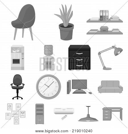 Interior of the workplace monochrome icons in set collection for design. Office furniture vector symbol stock  illustration.