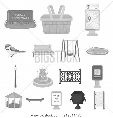Park, equipment monochrome icons in set collection for design. Walking and rest vector symbol stock  illustration.