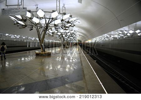 Moscow, Russia, 01 January 2017. Metro station Troparevo Sokolnicheskaya line