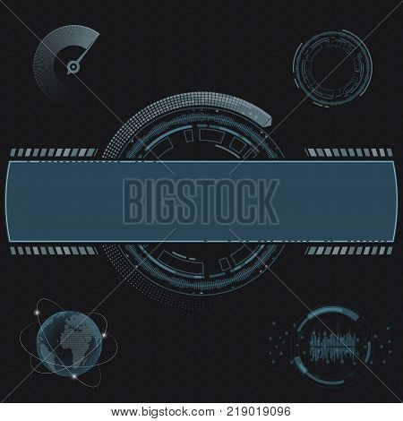 Design of set HUD menu user interface. Futuristic dashboard. Stock vector geometric line illustration.