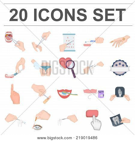 Manipulation by hands cartoon icons in set collection for design. Hand movement in medicine vector symbol stock illustration.