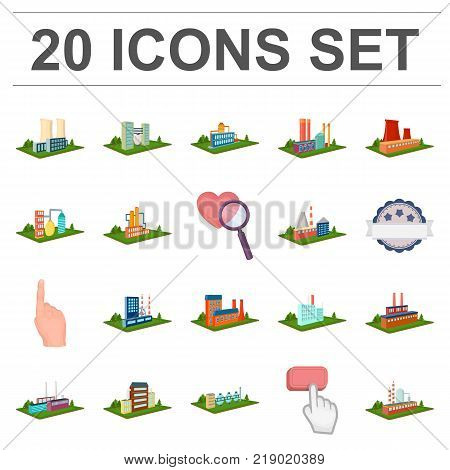 Factory and plant cartoon icons in set collection for design. Production and enterprise vector isometric symbol stock  illustration.