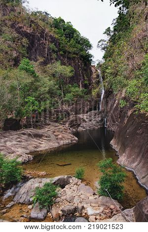 Khlong Phlu waterfall in deep forest at Mu Koh Chang National Park, Chang island, Thailand.
