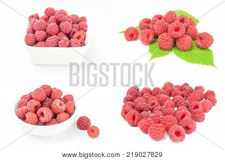 Collection of raspberries on a white background