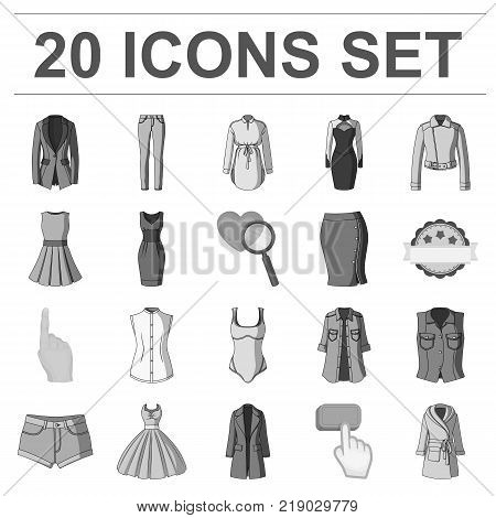 Women's Clothing monochrome icons in set collection for design.Clothing Varieties and Accessories vector symbol stock  illustration.