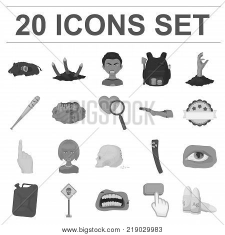 Zombies and Attributes monochrome icons in set collection for design. Dead man vector symbol stock  illustration.