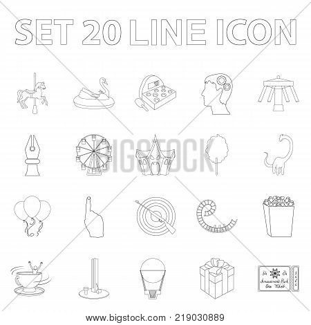 Amusement park outline icons in set collection for design. Equipment and attractions vector symbol stock  illustration.