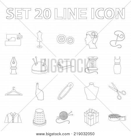 Atelier and sewing outline icons in set collection for design. Equipment and tools for sewing vector symbol stock  illustration.