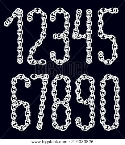 Set of vector numerals from 0 to 9. Elegant numbers for use as poster design elements. Made with iron chain linked connection
