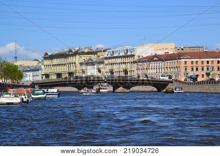 St. Petersburg, Russia - June 04.2017 Belinsky Bridge on the Fontanka River