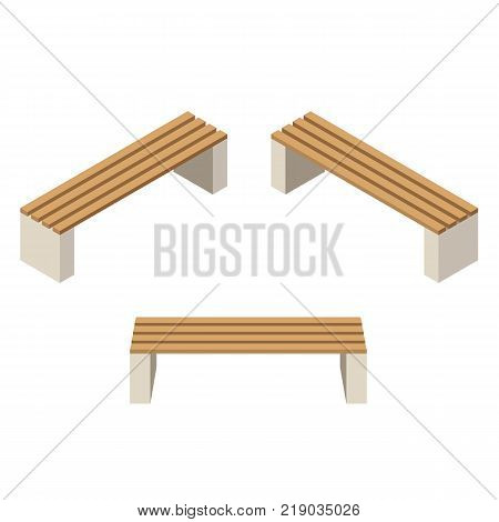 Set of wooden benches.isolated to construct garden farm or other outdoor scenes. Can be used in game or cartoon asset. Vector illustration isometric and top down view