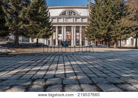 Ekaterinburg, Russia - April 10, 2010: Fragment of Military Officer's Community Center. It was built in 1938-1941. Until 1946, it was called the House of the Red Army.