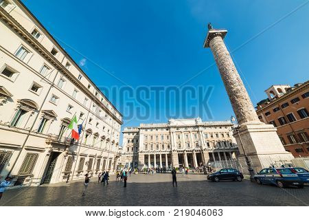 Rome Italy - October 13 2017: Palazzo Chigi in Piazza Colonna. Italian prime minister's official residence