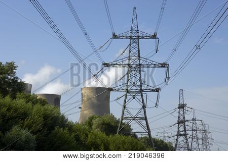 Electricity Pylons At Drax Power Station Yorkshire England