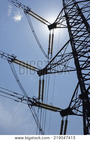 Electrcity Pylon Silhouette Eggborough Power Station Yorkshire England