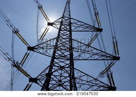 Electrcity Pylon Silhouette Eggborough Power Station Yorkshire England