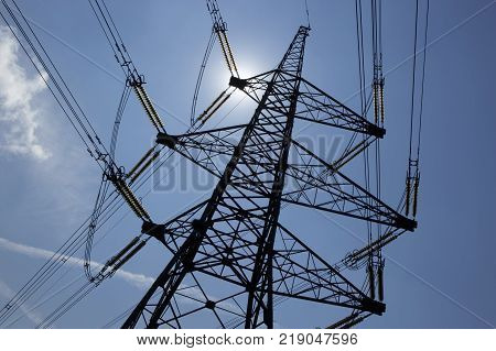 Electrcity Pylon Silhouette Eggborough Power Station Yorkshire England