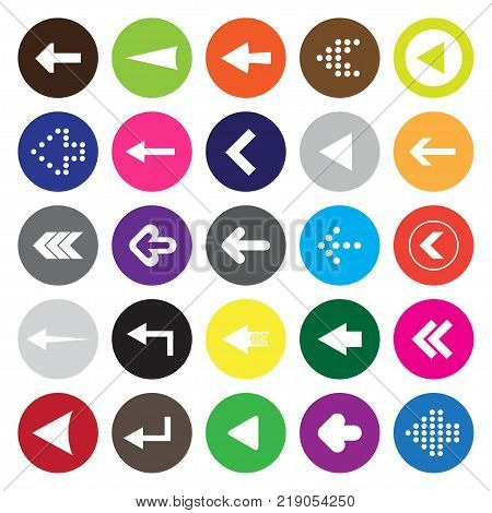 Set Of Twenty-five White Arrows To The Right In Colored Circles.