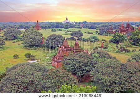 Ancient pagodes in the countryside from Bagan in Myanmar, Asia