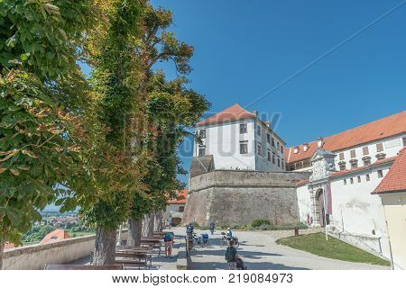 Ptuj / Slovenia - August 17, 2017: Castle in Ptuj next to the Drava river