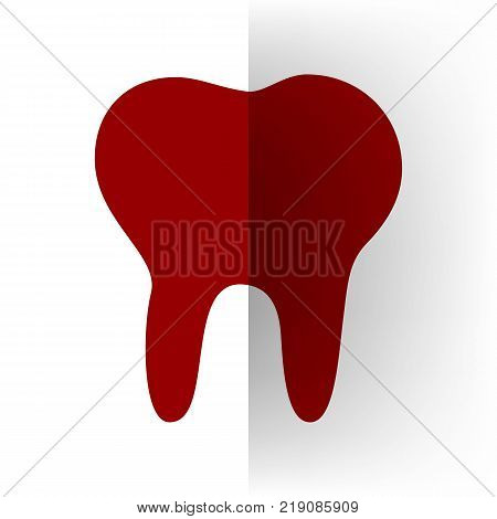 Tooth sign illustration. Vector. Bordo icon on white bending paper background.