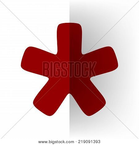 Asterisk star sign. Vector. Bordo icon on white bending paper background.