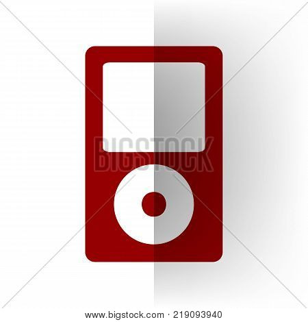 Portable music device. Vector. Bordo icon on white bending paper background.