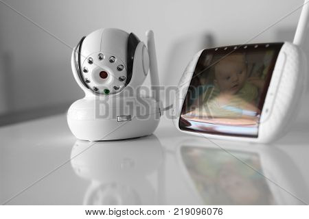 The closeup baby monitor for security of the baby