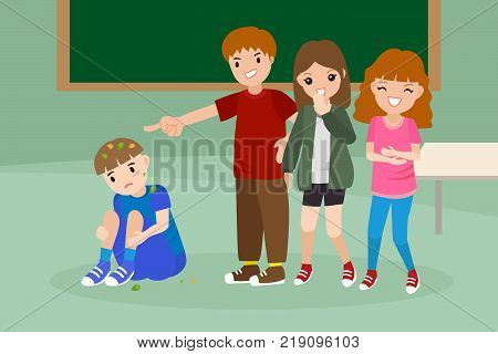 cartoon people with bullying problem in the class room
