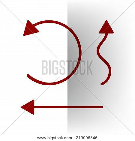Simple set to Interface Arrows. Vector. Bordo icon on white bending paper background.