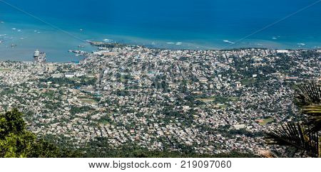 Aerial view of Puerto Plata from the top of Pico Isabel de Torres.