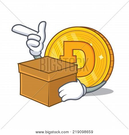 With box Dodgecoin character cartoon style vector illustration