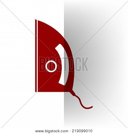 Iron sign. Vector. Bordo icon on white bending paper background.