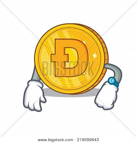 Waiting Dodgecoin character cartoon style vector illustration