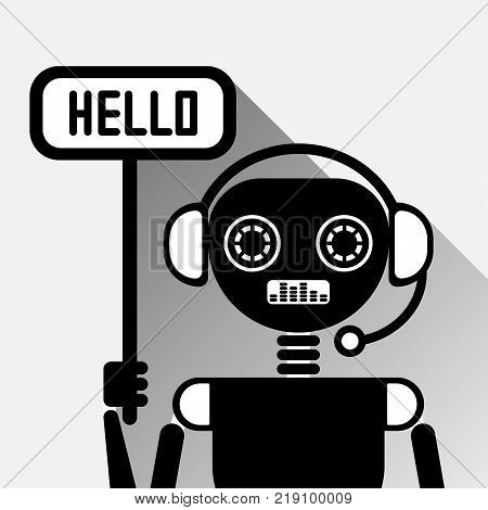 Chatbot Says Hello Icon Concept Black Chat Bot Or Chatterbot Service Of Online Support Technology Vector Illustration